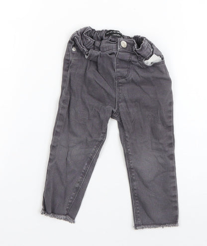 Denim & Co. Boys Grey  Cotton Capri Jeans Size 9-12 Months  Zip