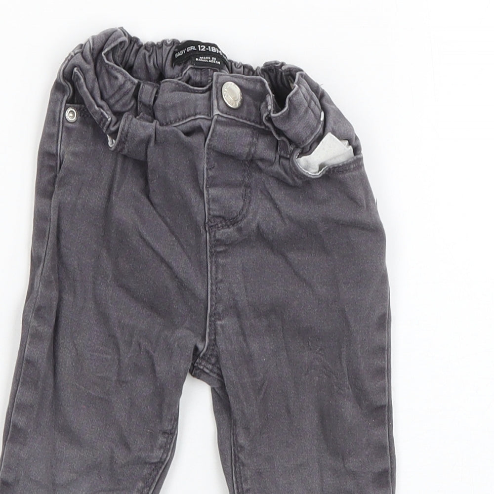 Denim & Co. Boys Grey  Cotton Capri Jeans Size 9-12 Months  Zip