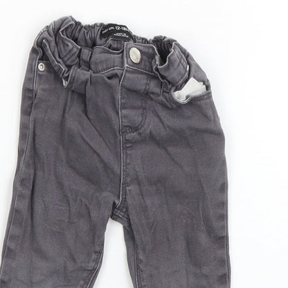Denim & Co. Boys Grey  Cotton Capri Jeans Size 9-12 Months  Zip