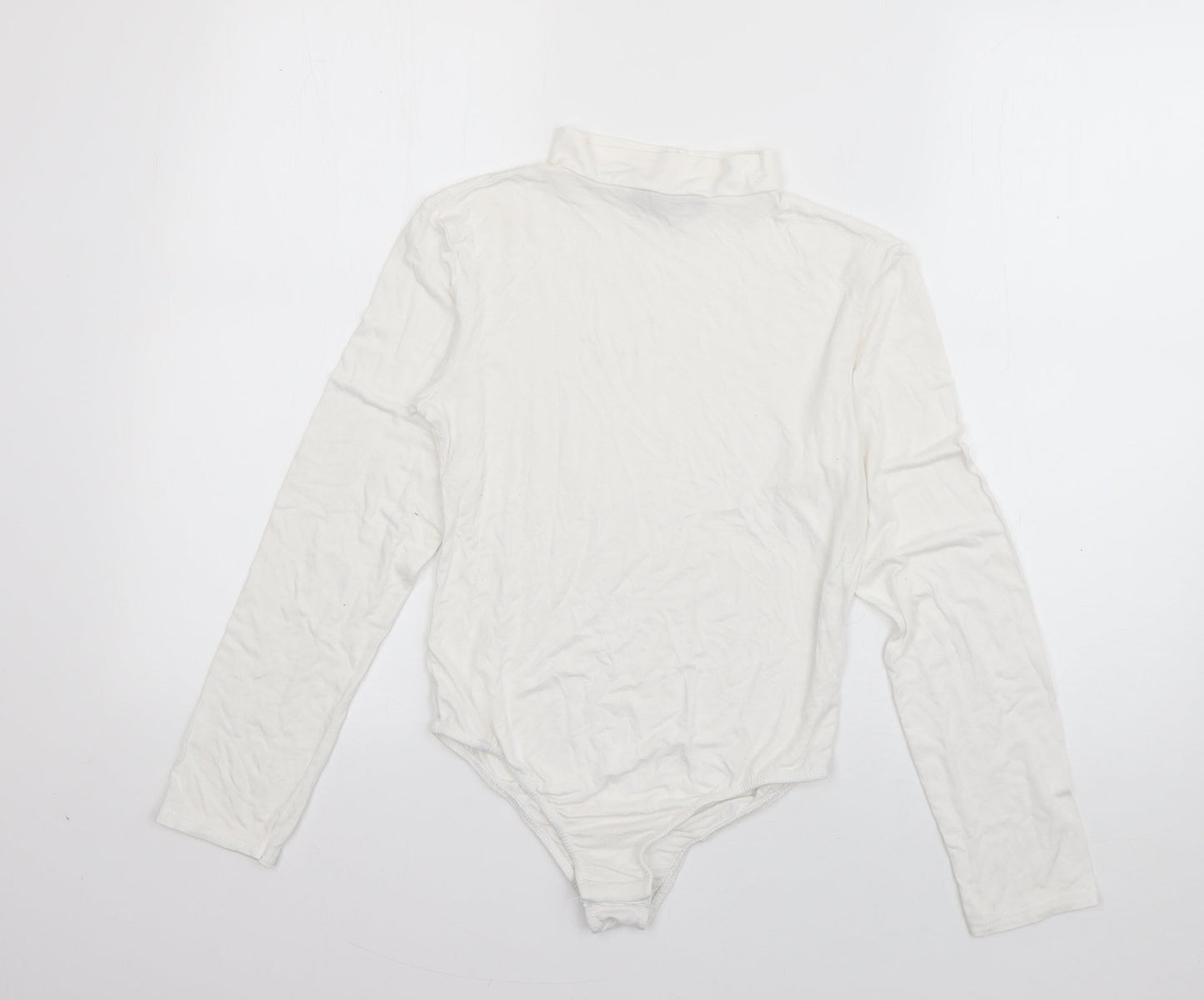 Boohoo Womens White  Viscose Bodysuit One-Piece Size 8  Pullover