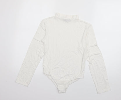 Boohoo Womens White  Viscose Bodysuit One-Piece Size 8  Pullover