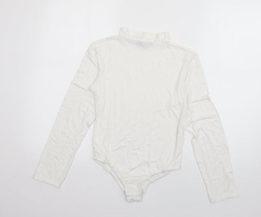 Boohoo Womens White  Viscose Bodysuit One-Piece Size 8  Pullover