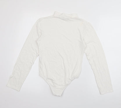 Boohoo Womens White  Viscose Bodysuit One-Piece Size 8  Pullover