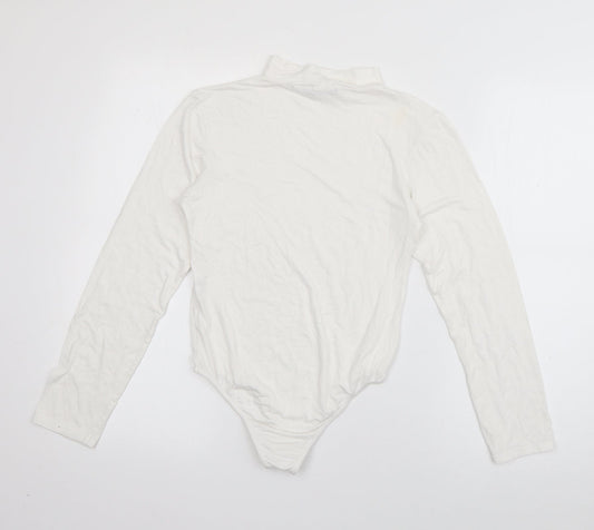 Boohoo Womens White  Viscose Bodysuit One-Piece Size 8  Pullover