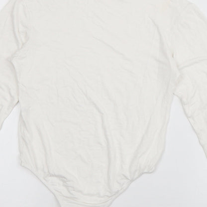Boohoo Womens White  Viscose Bodysuit One-Piece Size 8  Pullover
