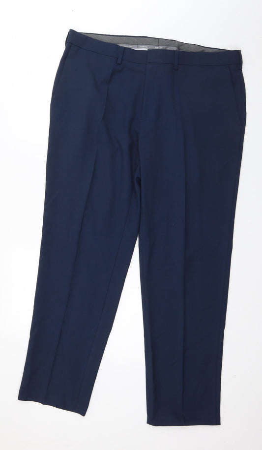 Haggar Mens Blue  Polyester Trousers  Size 38 in L30 in Regular Zip