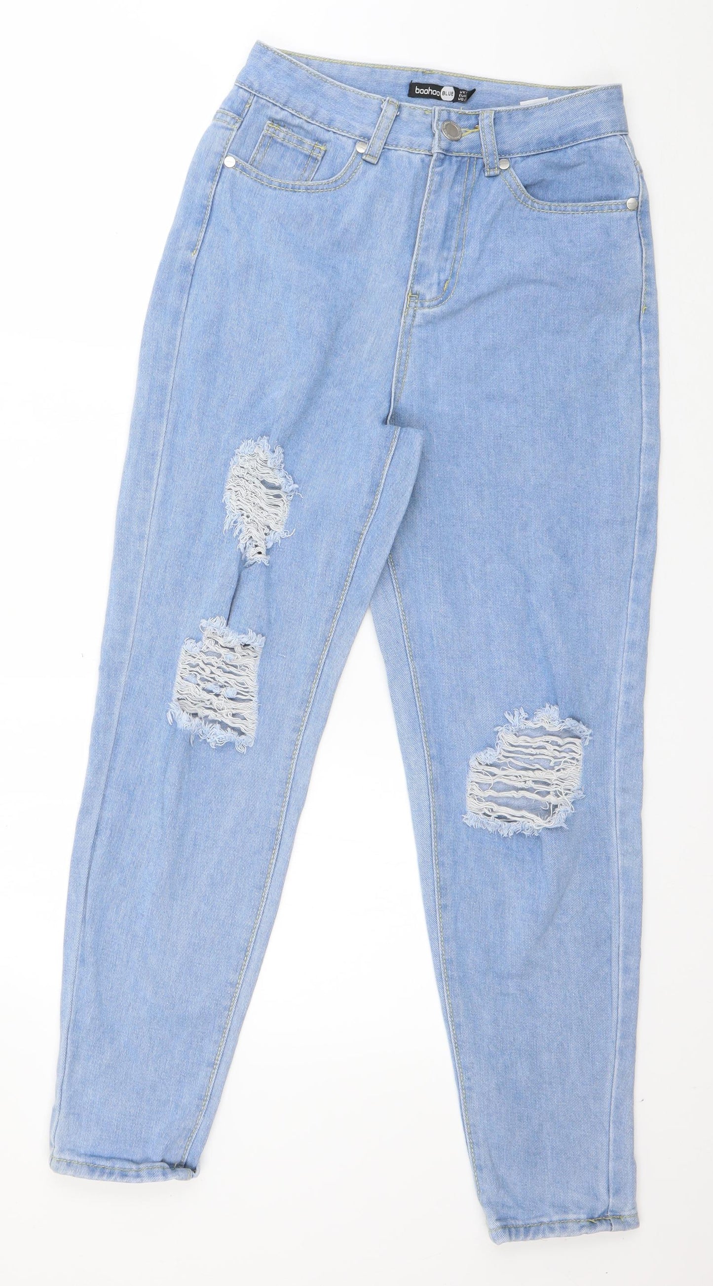 Boohoo Womens Blue  Cotton Mom Jeans Size 6 L26 in Regular Button