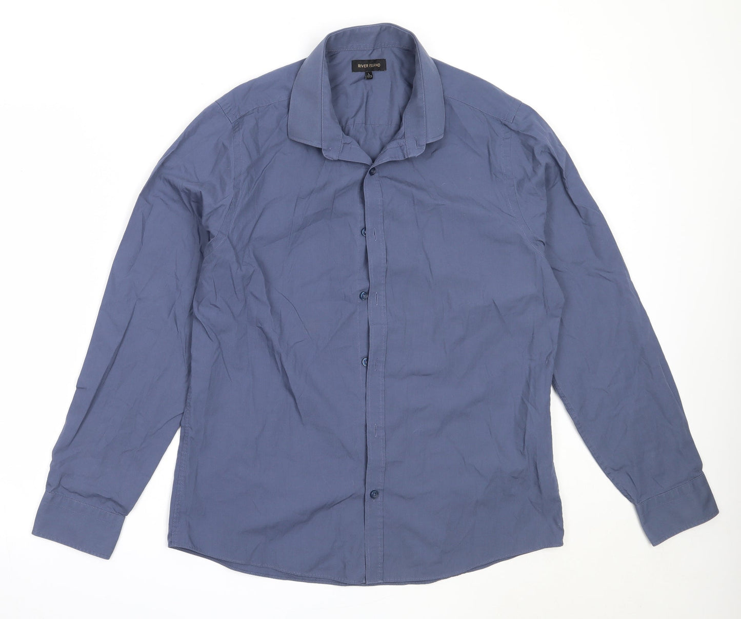 River Island Mens Blue  Cotton  Button-Up Size L Collared