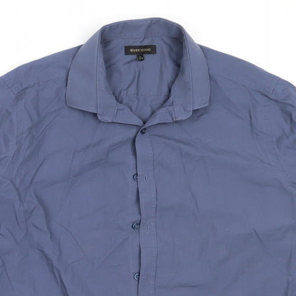 River Island Mens Blue  Cotton  Button-Up Size L Collared