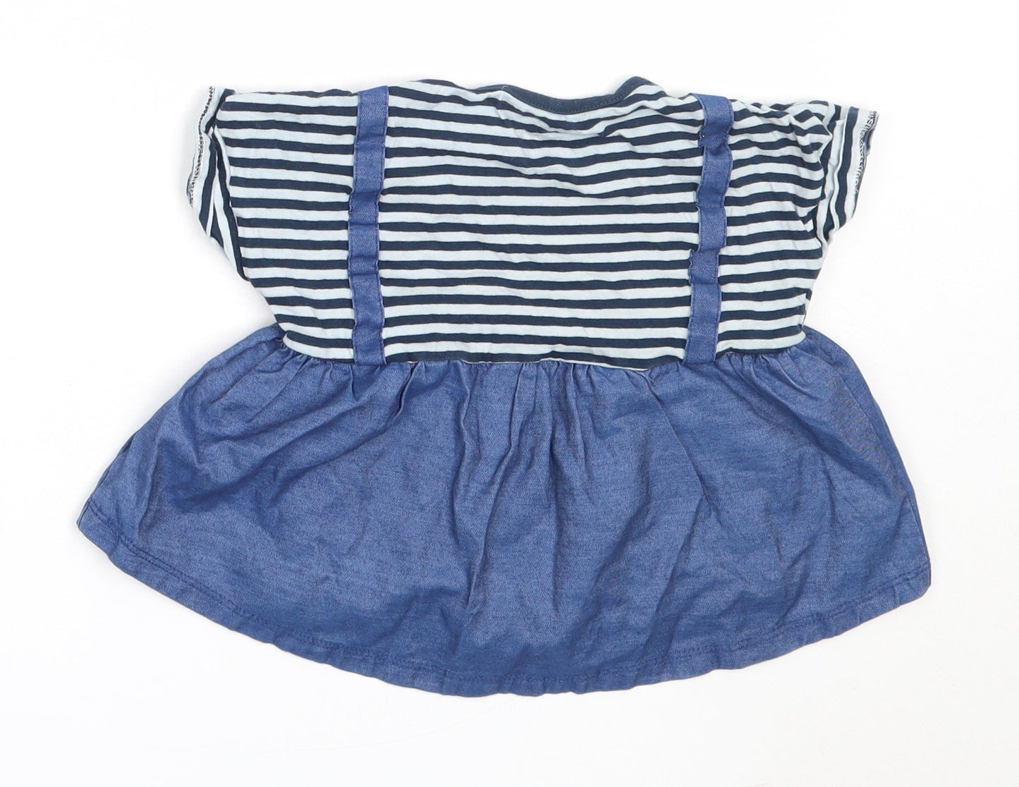 Pep&Co Girls Blue Striped Cotton Basic T-Shirt Size 2-3 Years Round Neck