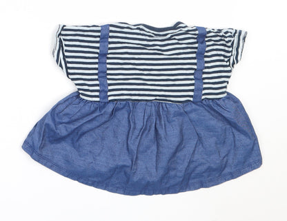 Pep&Co Girls Blue Striped Cotton Basic T-Shirt Size 2-3 Years Round Neck
