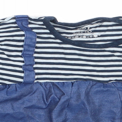 Pep&Co Girls Blue Striped Cotton Basic T-Shirt Size 2-3 Years Round Neck