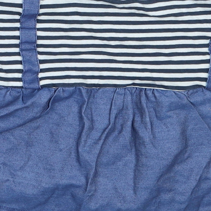 Pep&Co Girls Blue Striped Cotton Basic T-Shirt Size 2-3 Years Round Neck