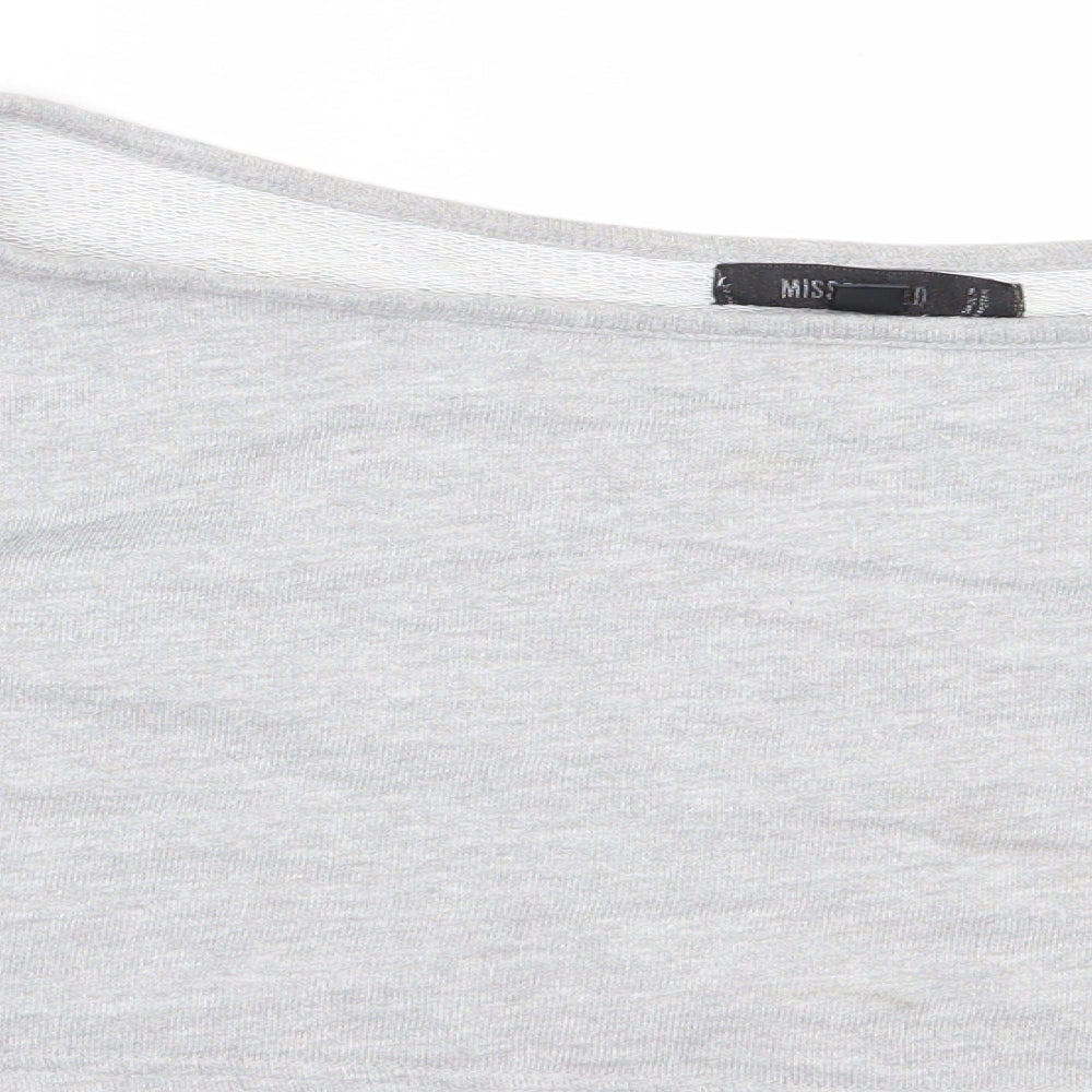 Close-up detail of Missguided women’s grey cotton pullover sweatshirt, size UK 10