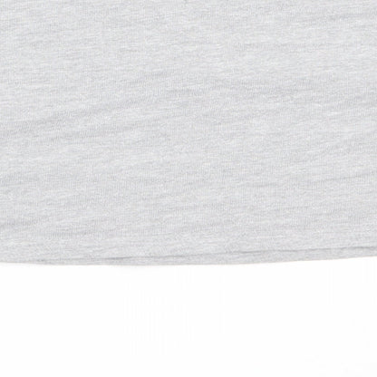 Brand and care label for Missguided women’s grey cotton pullover sweatshirt, size UK 10