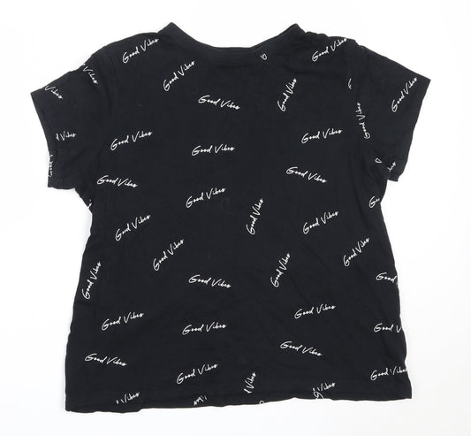 Primark Womens Black  Cotton Basic T-Shirt Size L Round Neck