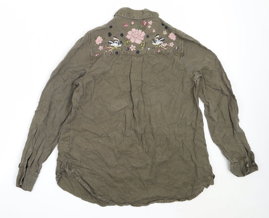 Papaya Womens Green  Lyocell Basic Button-Up Size 10 Collared