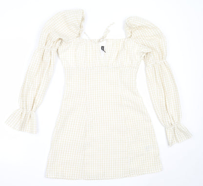 H&M Womens Beige Check Polyester Shift  Size 38  Square Neck