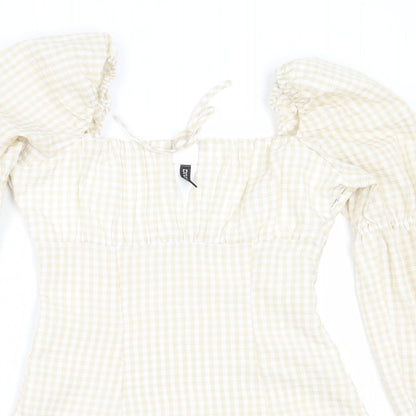 H&M Womens Beige Check Polyester Shift  Size 38  Square Neck