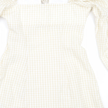 H&M Womens Beige Check Polyester Shift  Size 38  Square Neck