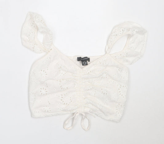 Primark Womens White  Cotton Cropped Blouse Size M V-Neck