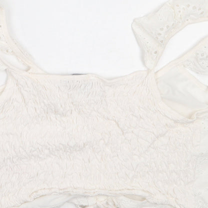 Primark Womens White  Cotton Cropped Blouse Size M V-Neck