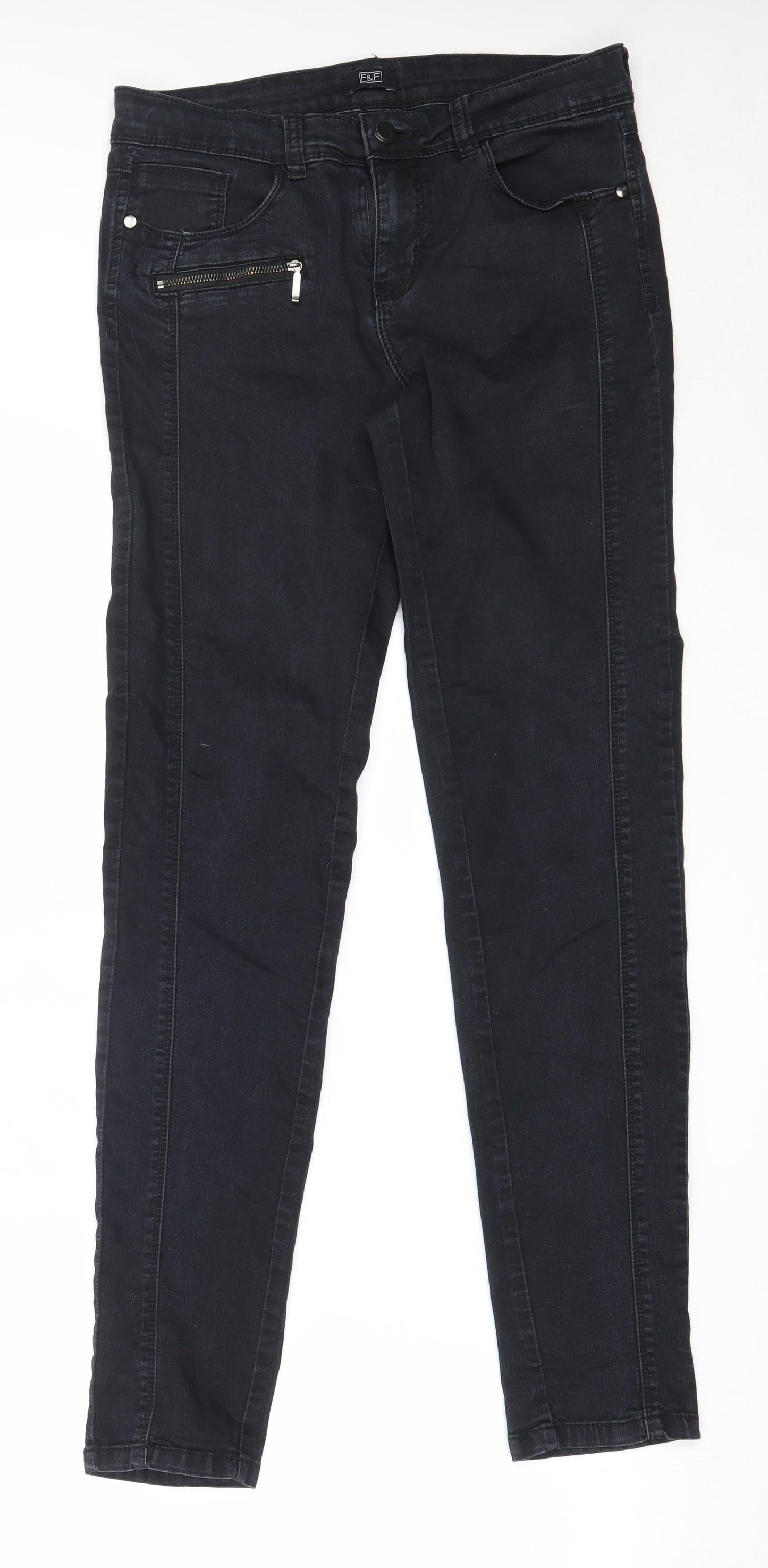 F&F Womens Black  Cotton Skinny Jeans Size 10 L30 in Regular