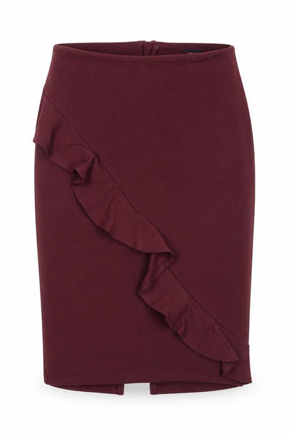 Front view of Marks & Spencer women’s purple viscose straight & pencil skirt, size UK 10