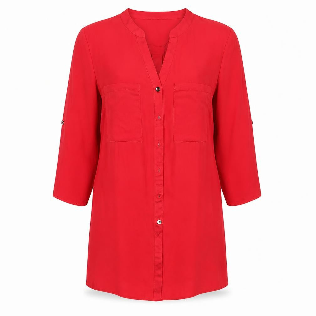 Womens UK Size 10 Roman Red Basic Button-Up