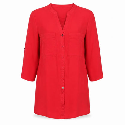 Womens UK Size 10 Roman Red Basic Button-Up