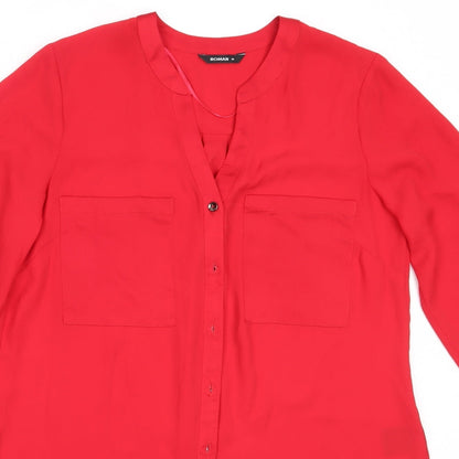 Womens UK Size 10 Roman Red Basic Button-Up
