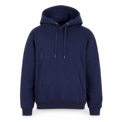 Front view of Boohoo women’s blue cotton pullover hoodie, size M