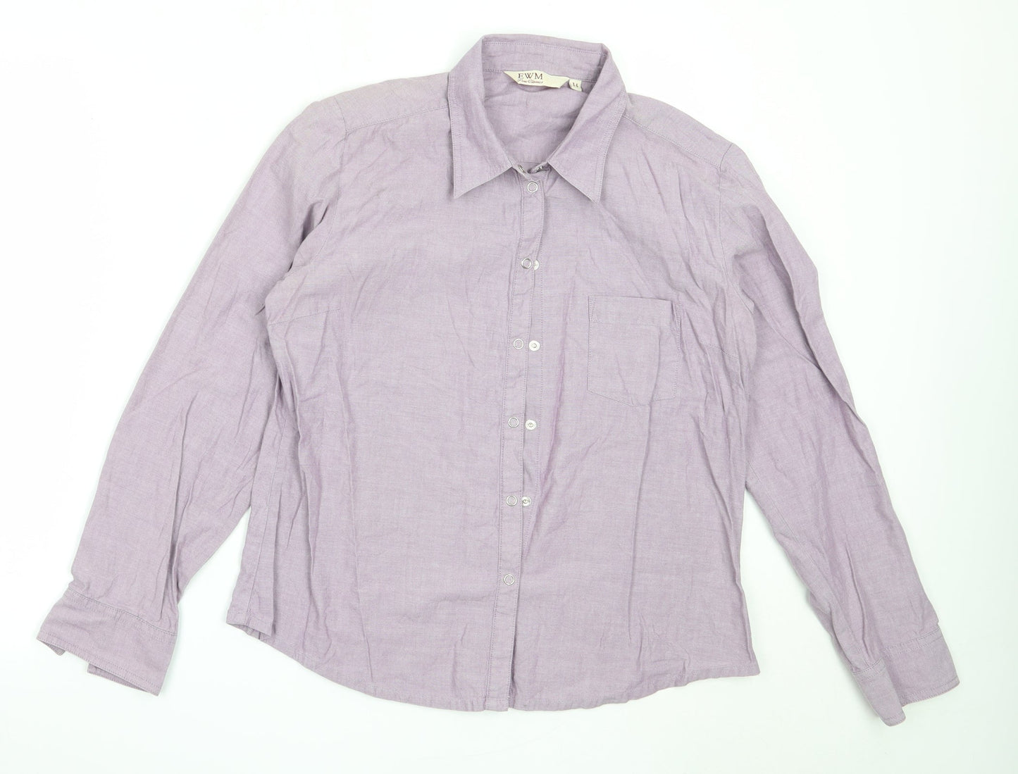 EWM Womens Purple  Cotton Basic Button-Up Size 14 Collared