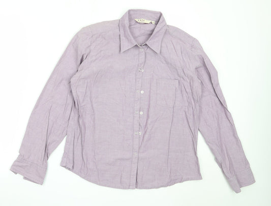 EWM Womens Purple  Cotton Basic Button-Up Size 14 Collared