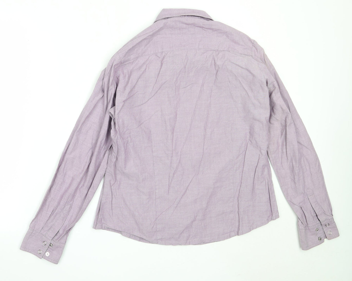 EWM Womens Purple  Cotton Basic Button-Up Size 14 Collared