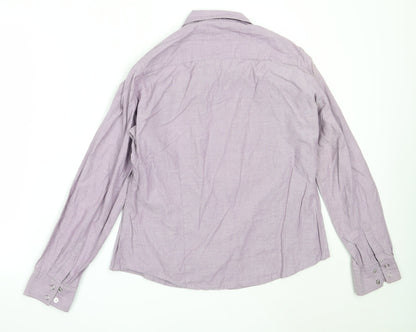 EWM Womens Purple  Cotton Basic Button-Up Size 14 Collared