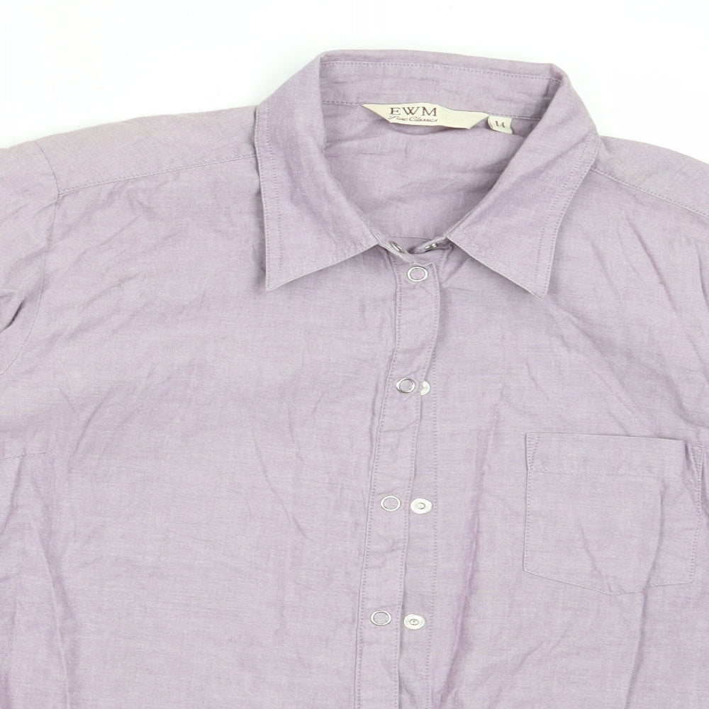 EWM Womens Purple  Cotton Basic Button-Up Size 14 Collared
