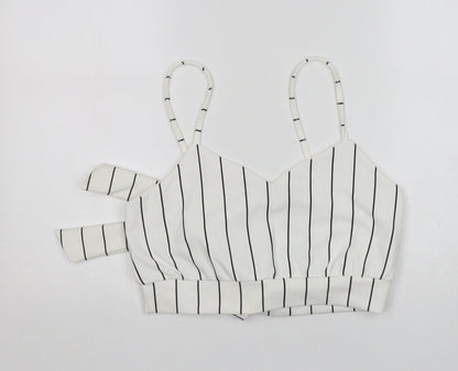 Boohoo Womens Multicoloured Striped Polyester Cropped Tank Size 12 V-Neck