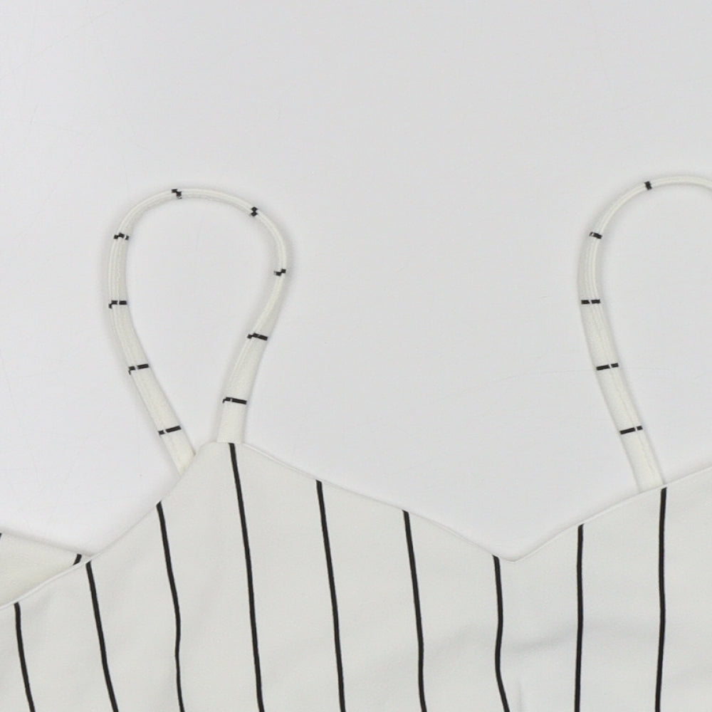 Boohoo Womens Multicoloured Striped Polyester Cropped Tank Size 12 V-Neck