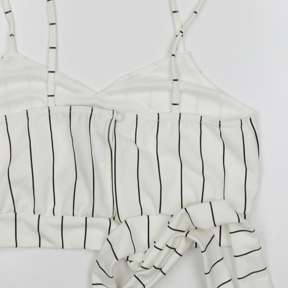 Boohoo Womens Multicoloured Striped Polyester Cropped Tank Size 12 V-Neck