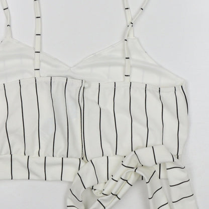 Boohoo Womens Multicoloured Striped Polyester Cropped Tank Size 12 V-Neck