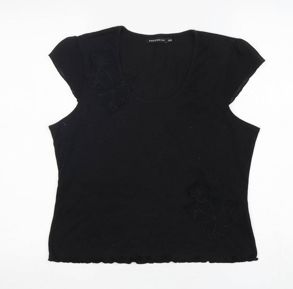 Additional front view of Provencale women’s black cotton basic t-shirt, size UK 18, round neck