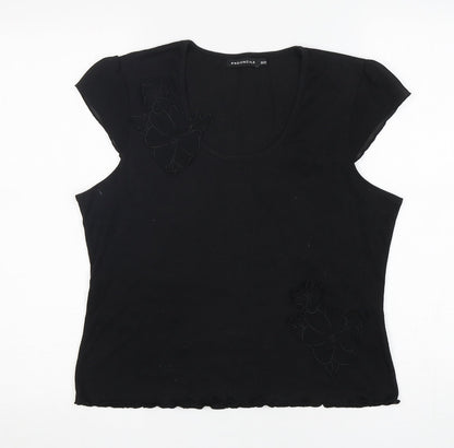 Additional front view of Provencale women’s black cotton basic t-shirt, size UK 18, round neck