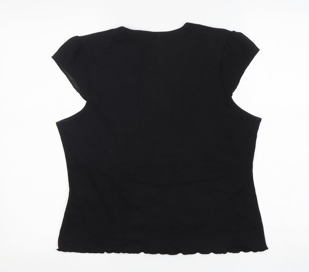 Back view of Provencale women’s black cotton basic t-shirt, size UK 18, round neck