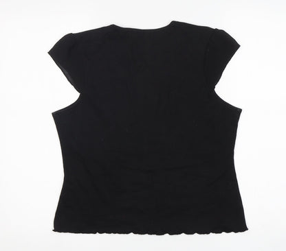 Back view of Provencale women’s black cotton basic t-shirt, size UK 18, round neck