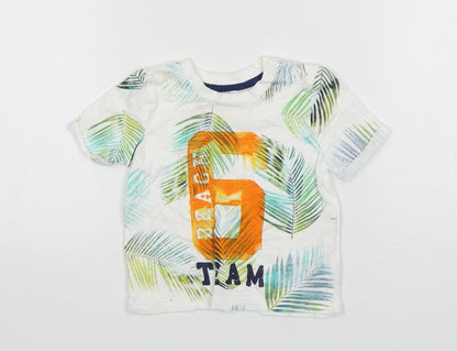 F&F Boys Multicoloured Floral Cotton Basic T-Shirt Size 3-6 Months Round Neck