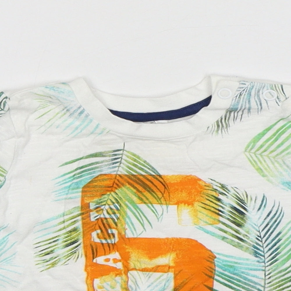 F&F Boys Multicoloured Floral Cotton Basic T-Shirt Size 3-6 Months Round Neck