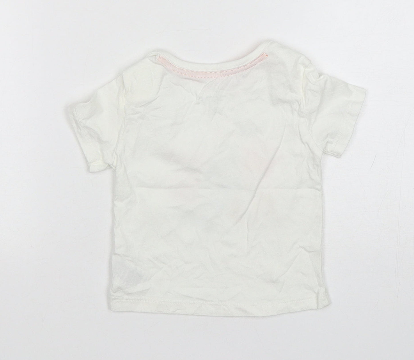 Mothercare Boys White Animal Print Cotton Basic T-Shirt Size 9-12 Months Round Neck