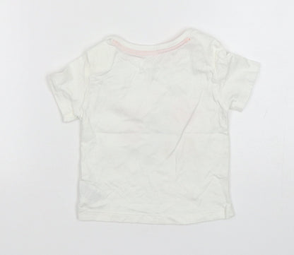 Mothercare Boys White Animal Print Cotton Basic T-Shirt Size 9-12 Months Round Neck
