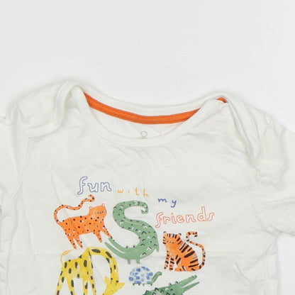 Mothercare Boys White Animal Print Cotton Basic T-Shirt Size 9-12 Months Round Neck